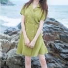 Short-sleeve Double Breasted Shirt Dress