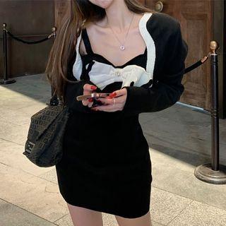 Spaghetti Strap Bow Sheath Dress / Cardigan