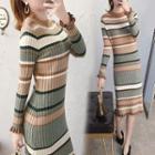 Long-sleeve Midi Striped Knit Sheath Dress