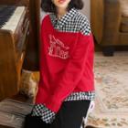 Check Panel Inset Printed Long-sleeve Sweater