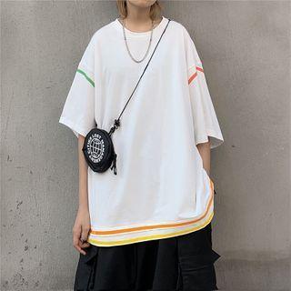 Couple Matching Contrast Trim Short Sleeve T-shirt / Cargo Wide-leg Pants