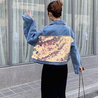 Sequined-back Cropped Denim Jacket