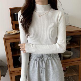 Mock-neck Knit Top Pink - One Size