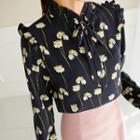 Frill-trim Tie-front Floral Top