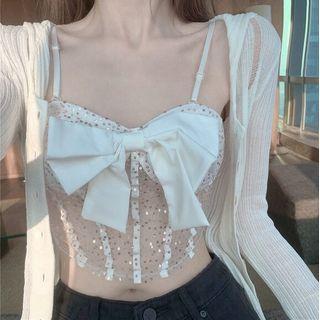 Spaghetti Strap Sequin Top / Knit Hoodie