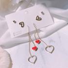 Set Of 3: Earring Set Of 3 - Red Heart - Silver & Black & Dark Silver - One Size