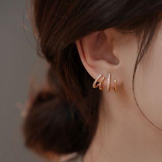 Rhinestone Layered Stud Earring 1 Pair - Rose Gold - One Size