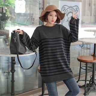 Round-neck Stripe Long Knit Top