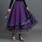 Asymmetrical Mesh Panel Layered Skirt Purple - One Size