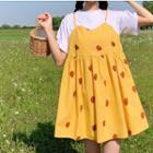 Mock Two-piece Short-sleeve Fruit Pattern Dress