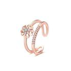 Fashion Elegant Plated Rose Gold Flower Cubic Zircon Adjustable Open Ring Rose Gold - One Size