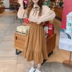 Tie-neck Blouse / A-line Midi Skirt