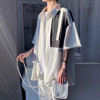 Short Sleeve Striped Shirt Jacket