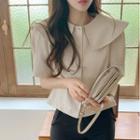 Short-sleeve Plain Cropped Blouse Almond - One Size