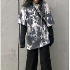 Tie-dyed Loose-fit Elbow-sleeve T-shirt As Shown In Figure - One Size