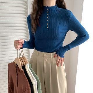 Mock Neck Long Sleeve Plain Knit Top