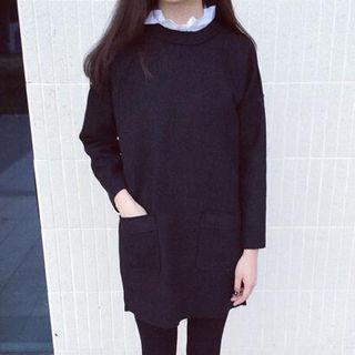 Mock Two Piece Frill Collar Long Sleeve Dress