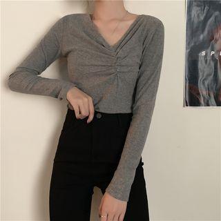 Ruched Plain Long-sleeve Top