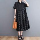 Short-sleeve Sheer Panel Midi Shirt Dress Shirt Dress - Black - One Size