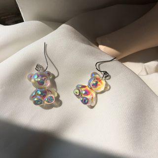 Bear Holographic Resin Dangle Earring 1 Pair - Hook Earring - Bear - Laser - Transparent - One Size