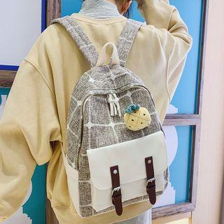 Pineapple Brooch Plaid Buckled Canvas Backpack