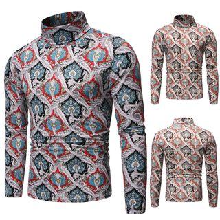 Mock-turtleneck Long-sleeve Jacquard T-shirt