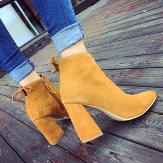 Block Heel Pointed Short Boots