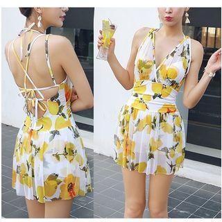 Lemon Print Strappy Swimdress
