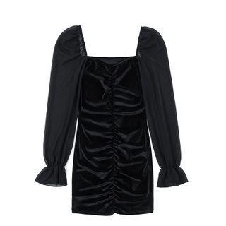 Shirred Mini Velvet Sheath Dress