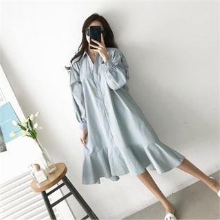 Bishop-sleeve Shirtdress With Sash