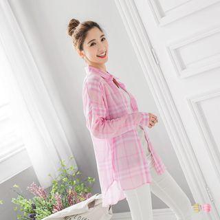 Plaid Longline Cotton Boxy Blouse