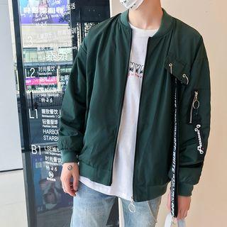 Letter Strap Zip Bomber Jacket