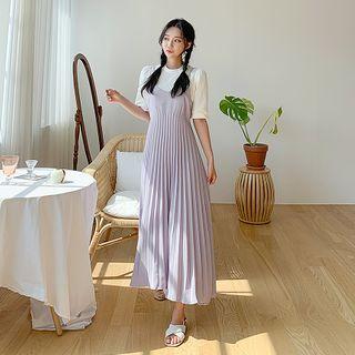 Pleated Spaghetti-strap Pinafore Dress