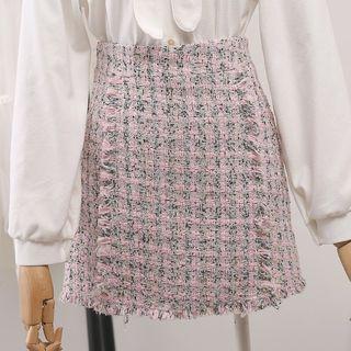 Tweed Plaid Mini A-line Skirt