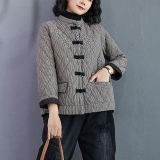 Vintage Stand Collar Plaid Padded Coat