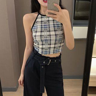 Plaid Halter Crop Top Plaid - Camisole - One Size