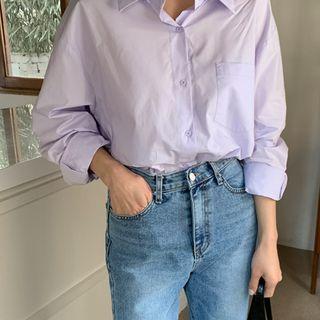 Pastel Tone Cotton Shirt Violet - One Size