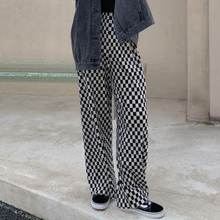 Checkerboard Wide Leg Pants Black & White - One Size