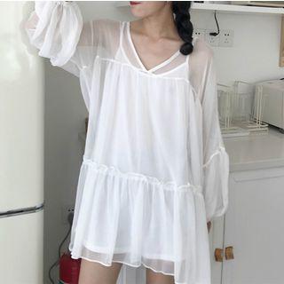 Set: Slipdress + 3/4-sleeve Mini Chiffon Dress