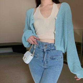 Halter-neck Knit Camisole Top / Cropped Cardigan