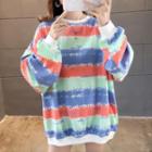 Lettering Striped Oversize Pullover