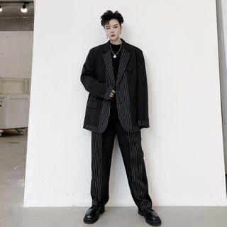 Set: Striped Panel Blazer + Striped Dress Pants