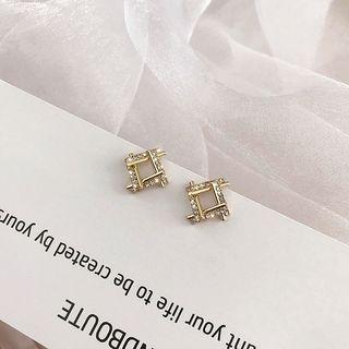 Rhinestone Stud Earring 1 Pair - Silver Needle - As Shown In Figure - One Size