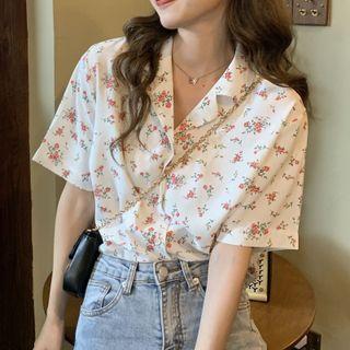 Short-sleeve Floral Printed Shirt White - One Size