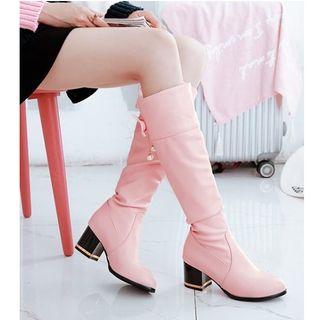 Chunky Heel Bow Accent Knee-high Boots