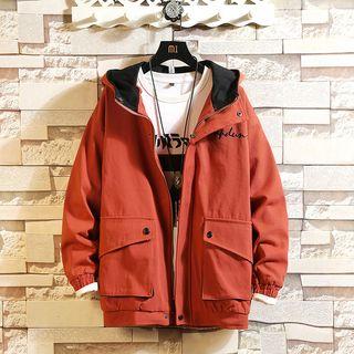 Hooded Padded Lettering Zip Jacket