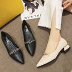 Block Heel Genuine Leather Metal Accent Pumps