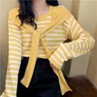 Long-sleeve Striped Mock Two-piece Knit Top