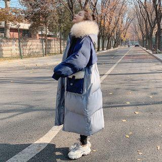 Faux Fur Trim Long Hooded Padded Zip Coat