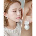 Rhinestone-flower Faux-pearl Earrings